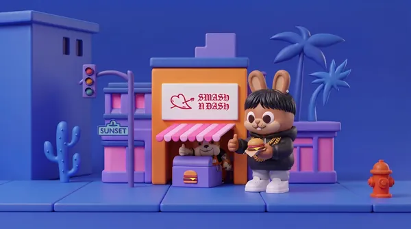 A happy customer at a local burger stand