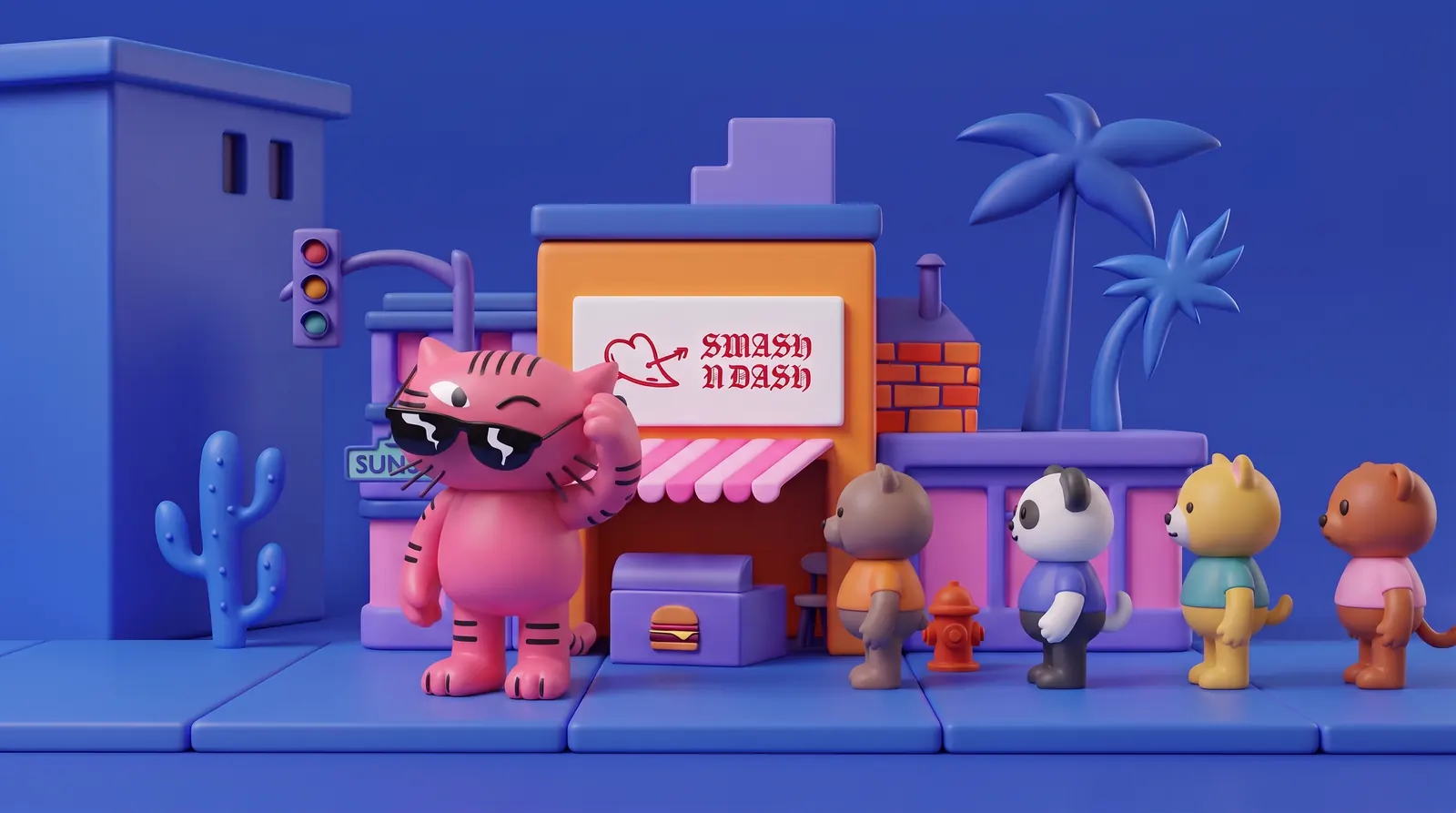 The Websolutely cat with a line of customers outside a local shop
