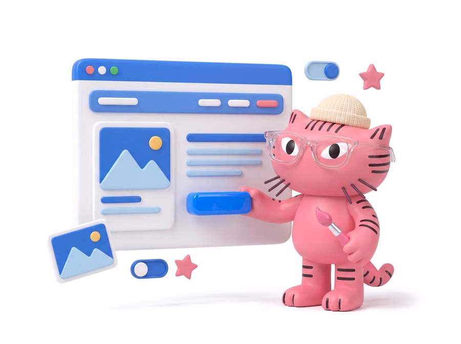 Websolutely cat mascot building a custom website layout