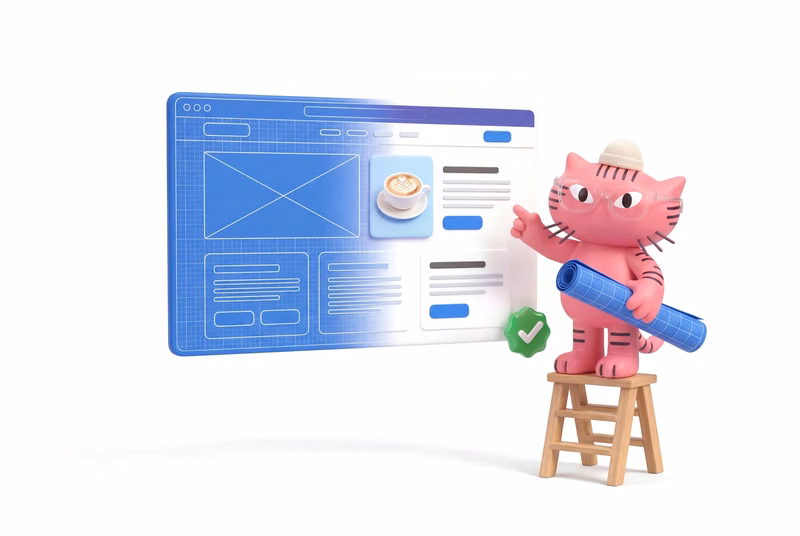 Websolutely cat mascot turning a website blueprint into a finished site